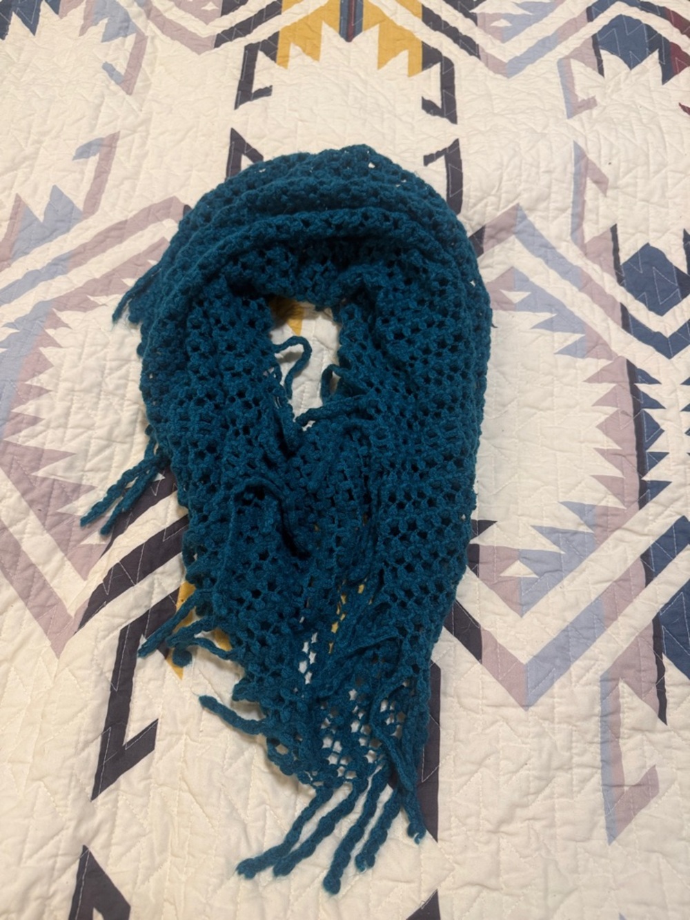 Teal Crochet Fringe Infinity Scarf - Women Accessories